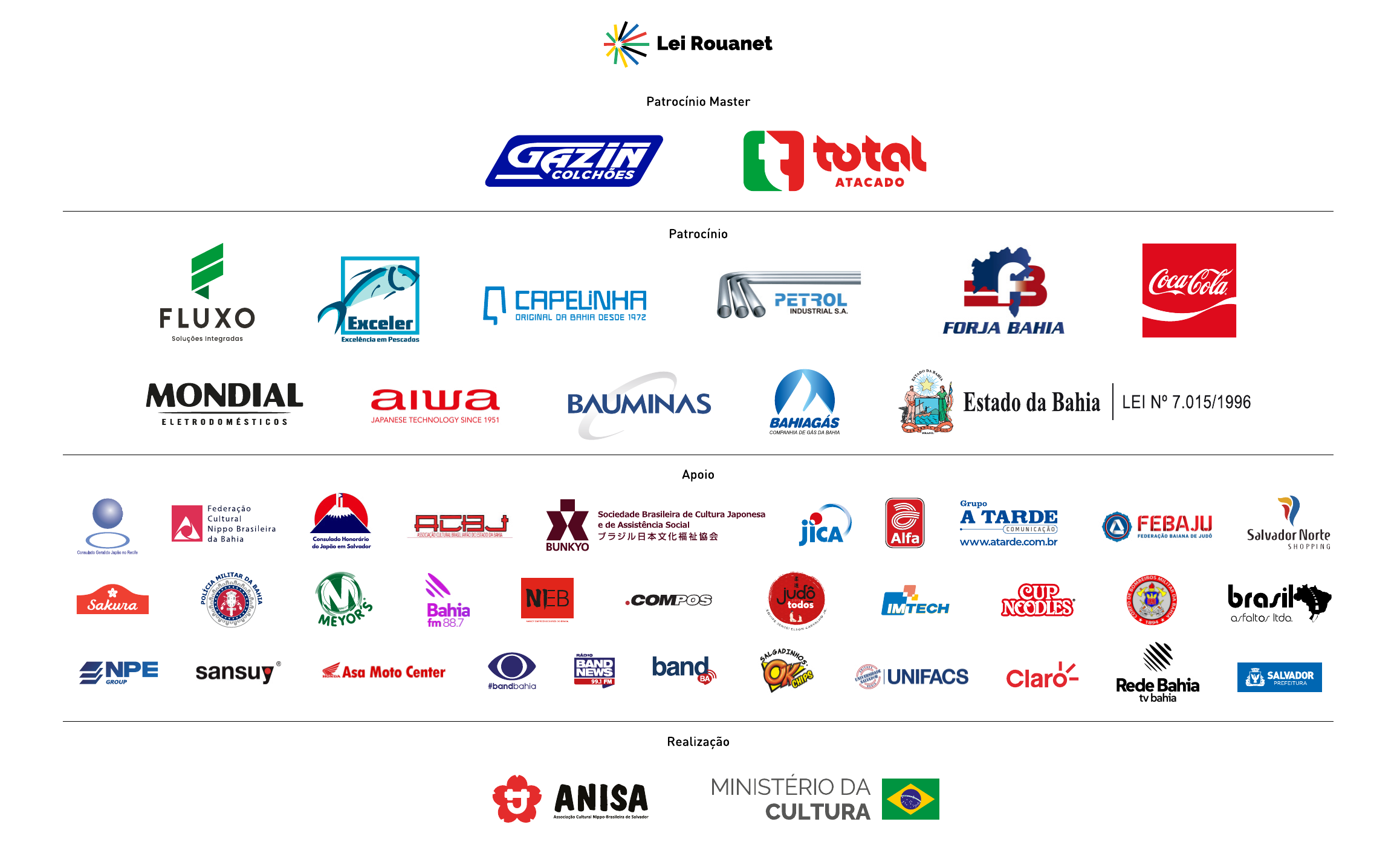 Barra de patrocinadores, apoiadores e realizadores do XVIII Festival da Cultura Japonesa de Salvador 2026